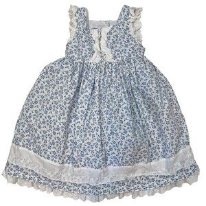 Laura Ashley 4T girls Dress white blue floral layered prairie
